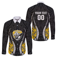 Taranaki 2026 Rugby Custom Family Matching Off Shoulder Maxi Dress and Hawaiian Shirt NZ Maori Silver Fern LT14 Dad's Shirt - Long Sleeve Black - Polynesian Pride