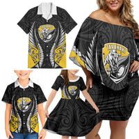 Taranaki 2026 Rugby Custom Family Matching Off Shoulder Short Dress and Hawaiian Shirt NZ Maori Silver Fern LT14 - Polynesian Pride