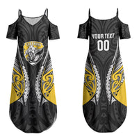 Taranaki 2026 Rugby Custom Family Matching Summer Maxi Dress and Hawaiian Shirt NZ Maori Silver Fern LT14 Mom's Dress Black - Polynesian Pride