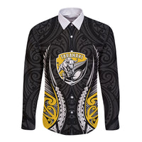 Taranaki 2026 Rugby Custom Long Sleeve Button Shirt NZ Maori Silver Fern LT14 Unisex Black - Polynesian Pride
