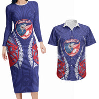 Tasman Bay 2026 Rugby Custom Couples Matching Long Sleeve Bodycon Dress and Hawaiian Shirt NZ Maori Silver Fern LT14 Blue - Polynesian Pride