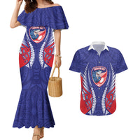 Tasman Bay 2026 Rugby Custom Couples Matching Mermaid Dress and Hawaiian Shirt NZ Maori Silver Fern LT14 Blue - Polynesian Pride