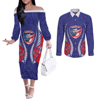 Tasman Bay 2026 Rugby Custom Couples Matching Off The Shoulder Long Sleeve Dress and Long Sleeve Button Shirt NZ Maori Silver Fern LT14 Blue - Polynesian Pride