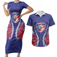 Tasman Bay 2026 Rugby Custom Couples Matching Short Sleeve Bodycon Dress and Hawaiian Shirt NZ Maori Silver Fern LT14 Blue - Polynesian Pride