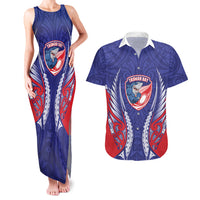 Tasman Bay 2026 Rugby Custom Couples Matching Tank Maxi Dress and Hawaiian Shirt NZ Maori Silver Fern LT14 Blue - Polynesian Pride