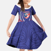 Tasman Bay 2026 Rugby Custom Family Matching Short Sleeve Bodycon Dress and Hawaiian Shirt NZ Maori Silver Fern LT14 Daughter's Dress Blue - Polynesian Pride