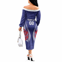 Tasman Bay 2026 Rugby Custom Off The Shoulder Long Sleeve Dress NZ Maori Silver Fern LT14 - Polynesian Pride