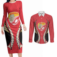 Waikato 2026 Rugby Custom Couples Matching Long Sleeve Bodycon Dress and Long Sleeve Button Shirt NZ Maori Silver Fern LT14 Red - Polynesian Pride