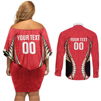 Waikato 2026 Rugby Custom Couples Matching Off Shoulder Short Dress and Long Sleeve Button Shirt NZ Maori Silver Fern
