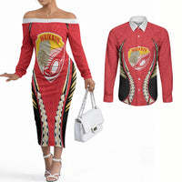 Waikato 2026 Rugby Custom Couples Matching Off The Shoulder Long Sleeve Dress and Long Sleeve Button Shirt NZ Maori Silver Fern LT14 Red - Polynesian Pride