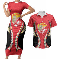 Waikato 2026 Rugby Custom Couples Matching Short Sleeve Bodycon Dress and Hawaiian Shirt NZ Maori Silver Fern LT14 Red - Polynesian Pride