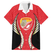 Waikato 2026 Rugby Custom Family Matching Summer Maxi Dress and Hawaiian Shirt NZ Maori Silver Fern LT14 Dad's Shirt - Short Sleeve Red - Polynesian Pride