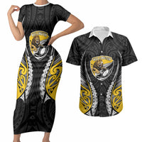 Wellington 2026 Rugby Custom Couples Matching Short Sleeve Bodycon Dress and Hawaiian Shirt NZ Maori Silver Fern LT14 Black - Polynesian Pride