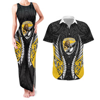 Wellington 2026 Rugby Custom Couples Matching Tank Maxi Dress and Hawaiian Shirt NZ Maori Silver Fern LT14 Black - Polynesian Pride