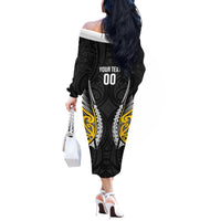 Wellington 2026 Rugby Custom Off The Shoulder Long Sleeve Dress NZ Maori Silver Fern LT14 - Polynesian Pride