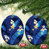 Teal Purple Banana Leaf Hawaii Ceramic Ornament Lau Maia Plumeria Tropical Summer Vibes LT14 Oval Teal Purple - Polynesian Pride