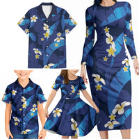 Teal Purple Banana Leaf Hawaii Family Matching Long Sleeve Bodycon Dress and Hawaiian Shirt Lau Maia Plumeria Tropical Summer Vibes