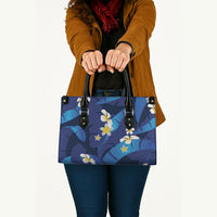 Teal Purple Banana Leaf Hawaii Leather Bag Lau Maia Plumeria Tropical Summer Vibes