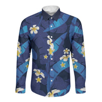 Teal Purple Banana Leaf Hawaii Long Sleeve Button Shirt Lau Maia Plumeria Tropical Summer Vibes