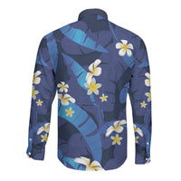 Teal Purple Banana Leaf Hawaii Long Sleeve Button Shirt Lau Maia Plumeria Tropical Summer Vibes