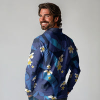 Teal Purple Banana Leaf Hawaii Long Sleeve Polo Shirt Lau Maia Plumeria Tropical Summer Vibes