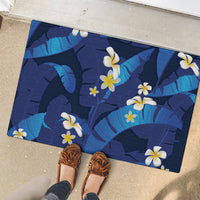 Teal Purple Banana Leaf Hawaii Rubber Doormat Lau Maia Plumeria Tropical Summer Vibes
