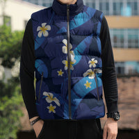 Teal Purple Banana Leaf Hawaii Sleeveless Puffer Jacket Lau Maia Plumeria Tropical Summer Vibes