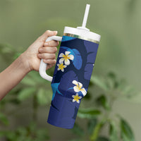 Teal Purple Banana Leaf Hawaii Tumbler With Handle Lau Maia Plumeria Tropical Summer Vibes