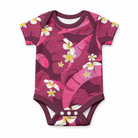 Pink Banana Leaf Hawaii Baby Onesie Lau Maia Plumeria Tropical Summer Vibes