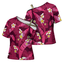 Pink Banana Leaf Hawaii Cross Shoulder Shirt Lau Maia Plumeria Tropical Summer Vibes