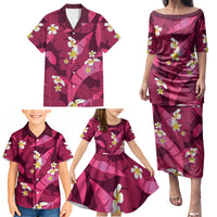 Pink Banana Leaf Hawaii Family Matching Puletasi and Hawaiian Shirt Lau Maia Plumeria Tropical Summer Vibes