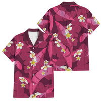 Pink Banana Leaf Hawaii Family Matching Puletasi and Hawaiian Shirt Lau Maia Plumeria Tropical Summer Vibes