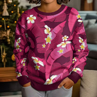 Pink Banana Leaf Hawaii Kid Ugly Christmas Sweater Lau Maia Plumeria Tropical Summer Vibes LT14 - Polynesian Pride