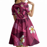 Pink Banana Leaf Hawaii Kid Short Sleeve Dress Lau Maia Plumeria Tropical Summer Vibes
