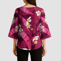 Pink Banana Leaf Hawaii Kimono Sleeve Blouse Lau Maia Plumeria Tropical Summer Vibes