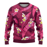 Pink Banana Leaf Hawaii Ugly Christmas Sweater Lau Maia Plumeria Tropical Summer Vibes LT14 - Polynesian Pride