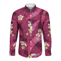 Pink Banana Leaf Hawaii Long Sleeve Button Shirt Lau Maia Plumeria Tropical Summer Vibes