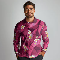 Pink Banana Leaf Hawaii Long Sleeve Polo Shirt Lau Maia Plumeria Tropical Summer Vibes