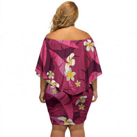 Pink Banana Leaf Hawaii Off Shoulder Short Dress Lau Maia Plumeria Tropical Summer Vibes