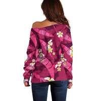 Pink Banana Leaf Hawaii Off Shoulder Sweater Lau Maia Plumeria Tropical Summer Vibes