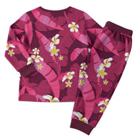 Pink Banana Leaf Hawaii Christmas Pajama Set Lau Maia Plumeria Tropical Summer Vibes LT14 - Polynesian Pride