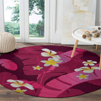 Pink Banana Leaf Hawaii Round Carpet Lau Maia Plumeria Tropical Summer Vibes