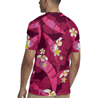 Pink Banana Leaf Hawaii Rugby Jersey Lau Maia Plumeria Tropical Summer Vibes