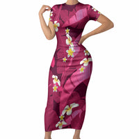 Pink Banana Leaf Hawaii Short Sleeve Bodycon Dress Lau Maia Plumeria Tropical Summer Vibes
