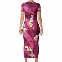 Pink Banana Leaf Hawaii Short Sleeve Bodycon Dress Lau Maia Plumeria Tropical Summer Vibes