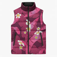 Pink Banana Leaf Hawaii Sleeveless Puffer Jacket Lau Maia Plumeria Tropical Summer Vibes