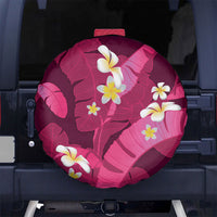 Pink Banana Leaf Hawaii Spare Tire Cover Lau Maia Plumeria Tropical Summer Vibes