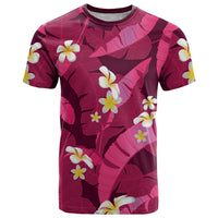 Pink Banana Leaf Hawaii T Shirt Lau Maia Plumeria Tropical Summer Vibes
