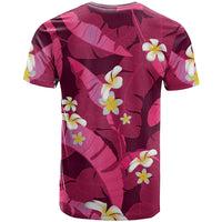 Pink Banana Leaf Hawaii T Shirt Lau Maia Plumeria Tropical Summer Vibes