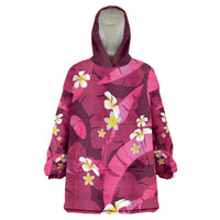 Pink Banana Leaf Hawaii Wearable Blanket Hoodie Lau Maia Plumeria Tropical Summer Vibes